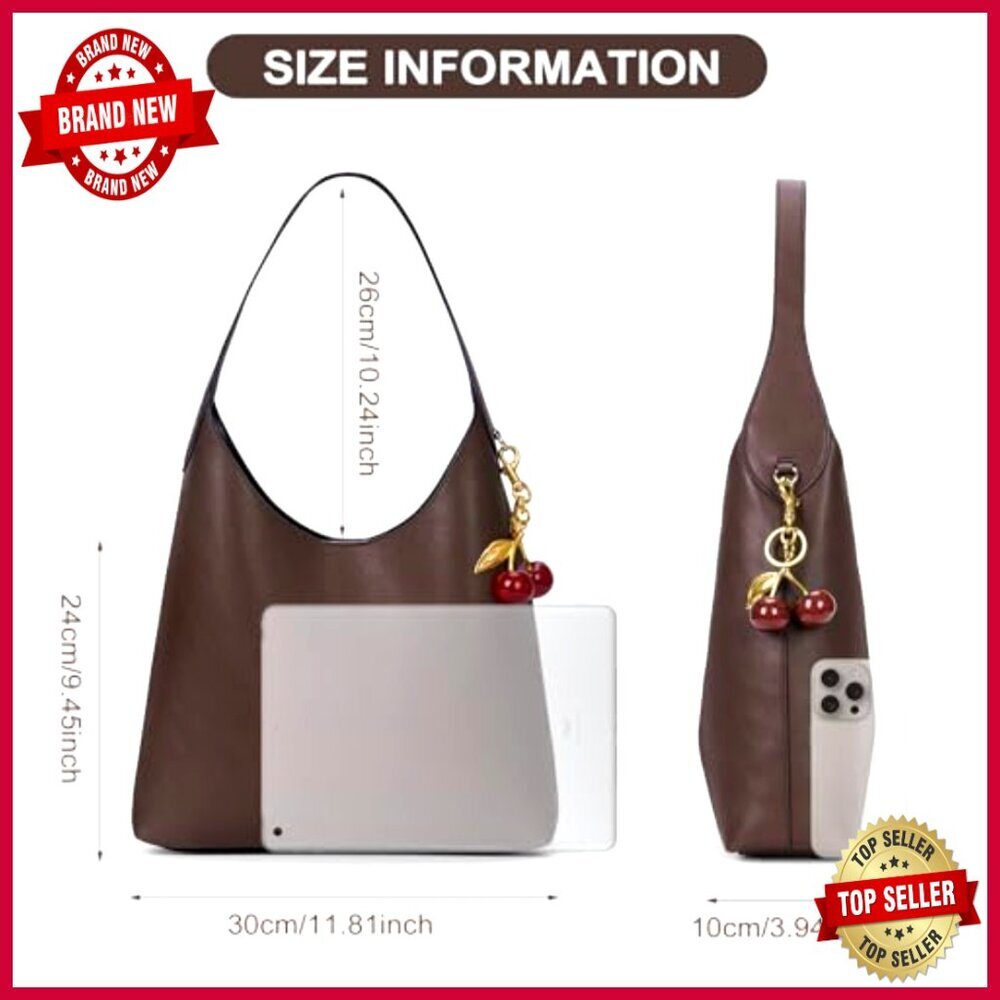 Medium Vegan Leather Hobo Shoulder Bag Slouchy Tote Crossbody Purse - Picture 6 of 7